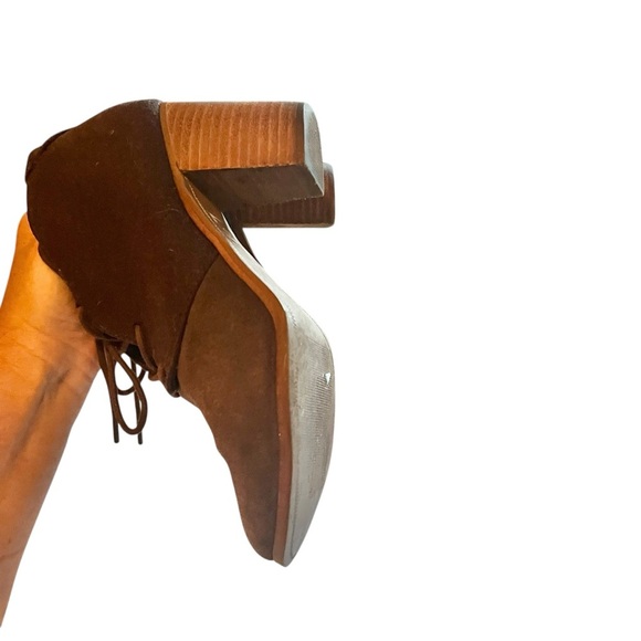 Toms Brown Chocolate Suede Wool Lunata Lace Up Heeled Ankle Booties Size 6.5 - Picture 10 of 16